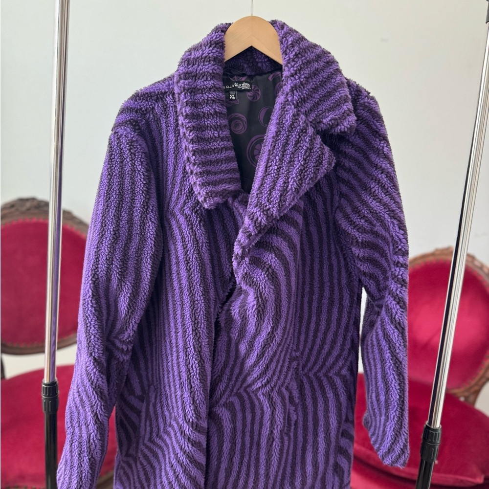 Dolls Kill Willy Wonka Purple Fleece Coat